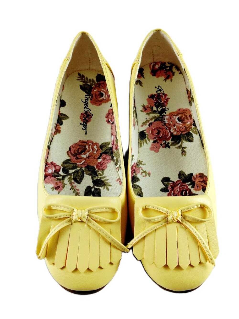Angel Steps Laney Flats Shoes Women's Size 8 Yellow Faux Leather Bow Fringe